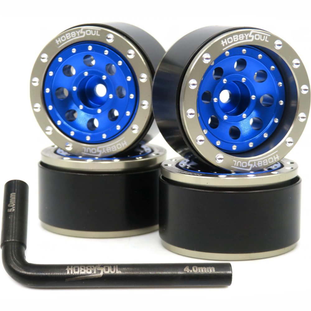 hobbysoul Adjustable Offset 1.0 Beadlock Wheels Rims Champagne Blue Color, Positive & Negative Heavy 21g/Rim for Axial SCX24 90081 Other 1/24 RC Micro Crawler, (4-Pack)