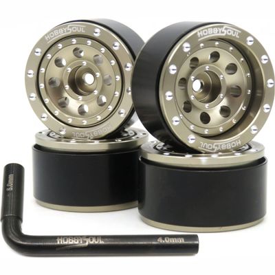 hobbysoul Adjustable Offset 1.0 Beadlock Wheels Champagne Color, Negative & Positive Heavy Rims 21g/Rim for Axial SCX24 90081 Other 1/24 RC Micro Crawler, (4-Pack)