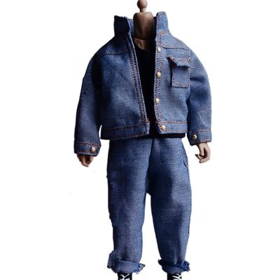 1/12 Scale Male Clothes,Men's Denim Coat Pants Trousers Clothing for 6inch Male Action Figure Body Doll (Blue)