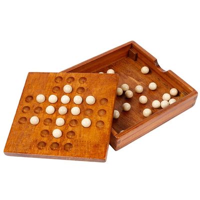 2 in 1 Solitaire Board Game Set - Marbles Game Board and Chess Piece Storage Box, Solitaire Games Fun Vintage Style 1 or 2 Player Activity for Kids Adults Seniors