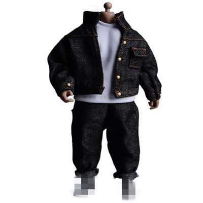 1/12 Scale Male Clothes,Men's Denim Coat Pants Trousers Clothing for 6inch Male Action Figure Body Doll (Black)