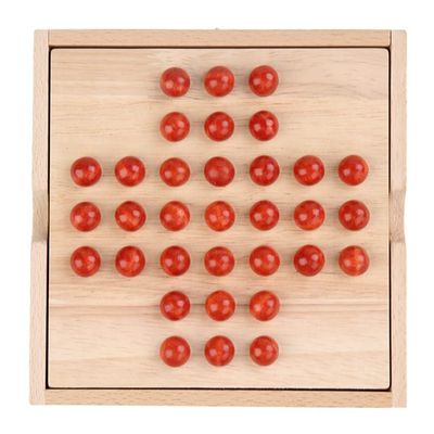 5.6in Handcrafted Solitaire Games Wooden Marbles Games with 33 Wood Marble Chess Pieces, Puzzle Solitaire Board Game Set for Adults Kids Seniors with Storage Design