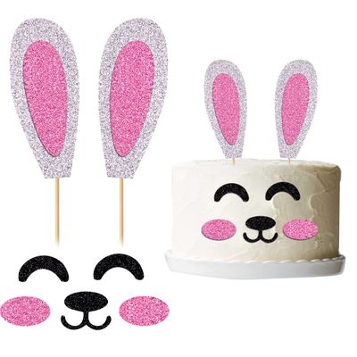 Crseniny Happy Birthday Cake Topper,Bunny Ears Set Cake Decorations,Rabbit Birthday Cake Topper, Baby Shower,Birthday Party Easter Party Decoration Supplies (Bunny Ears)