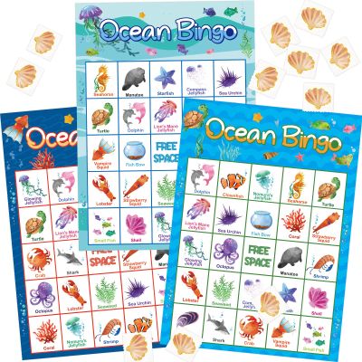 Fancy Land Ocean Bingo Game 24 Players for Kids Under Sea Party Game Supplies