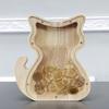 FixtureDisplays Wood Cat Piggy Bank, Savings Piggy Bank for Kids, Cute Money Bank Coin Keepsake for Boys and Girls, Makes a Perfect Unique Gift for Cat Lovers 8.7"w x7.08"h x 1.18"d 15553-CAT-2D view 3