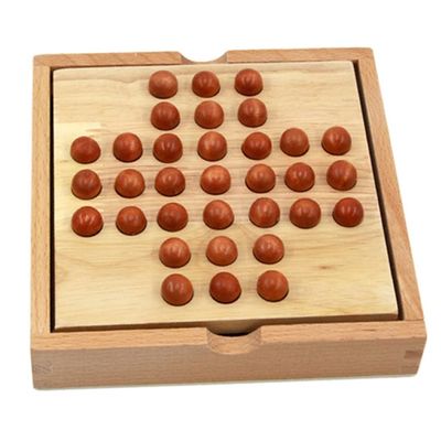 2 in 1 Solitaire Games - Marbles Game Board/Wood Chess Piece Storage Box, Fun Wooden Solitaire Board Game Set Vintage Style 1 or 2 Player Activity for Kids Adults