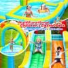 WELLFUNTIME Inflatable Water Double Slides Park with Blower, Bouncy Castle with Rainbow Water Curtain, with Shooting and Rock Climbing view 3