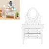 1:12 Scale Dollhouse Toilet Table, Elegant Makeup Miniature Dressing Table with Mirror (White) view 3