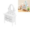 1:12 Scale Dollhouse Toilet Table, Elegant Makeup Miniature Dressing Table with Mirror (White) view 4
