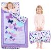UOMNY Toddler Nap Mat Girls Kids Nap Mats with Removable Pillow and Blanket Butterfly Toddler Sleeping Bag for Preschool Daycare Purple 53x21 Inch view 1