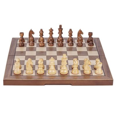 Chess Set Chess Piece Set Non-Magnetic Folding Chess Set with Counterweight Bottom Flocking Chess Pieces,15.7" Chess Set with Handcrafted Chess and Storage Bags , Wooden Chess Set for Adults, Portable