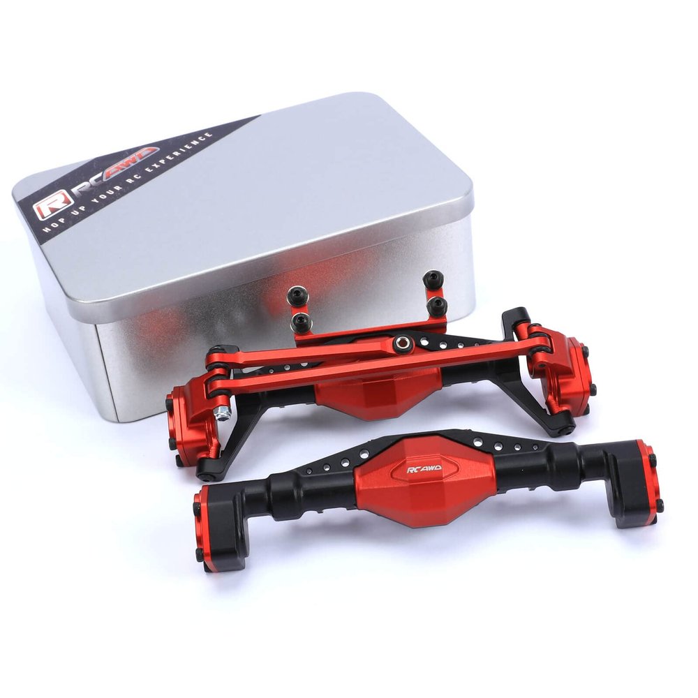RCAWD Rear & Steering Axle Assembled & Front & Rear Axle Housing Without Gears Upgrades for 1/18 Axial UTB18 Capra Trail Buggy Crawlers Aluminum Parts AXI218001 Red