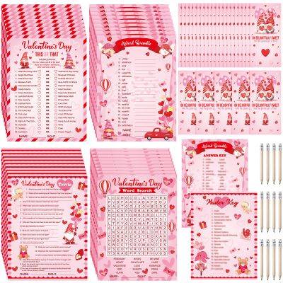 Chinco 127 Pcs Valentine's Day Games Cards Bingo Game for Adults Kids Valentine's Day Party with Pencil Trivia Classroom Activities Valentine Gifts Boys Girls Birthday Party Supplies