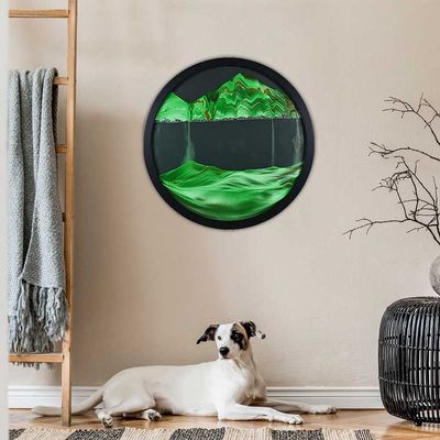 KRIDDR Wall Art Sandscape Decor 360 Rotation Moving Sand 3D Relaxing Home Office Picture Round Glass Deep Sea Sandscape Moving Display Flowing Frame