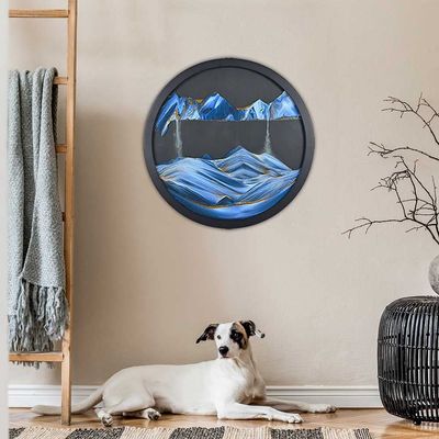 KRIDDR Wall Art Sandscape Decor 360 Rotation Moving Sand 3D Relaxing Home Office Picture Round Glass Deep Sea Sandscape Moving Display Flowing Frame