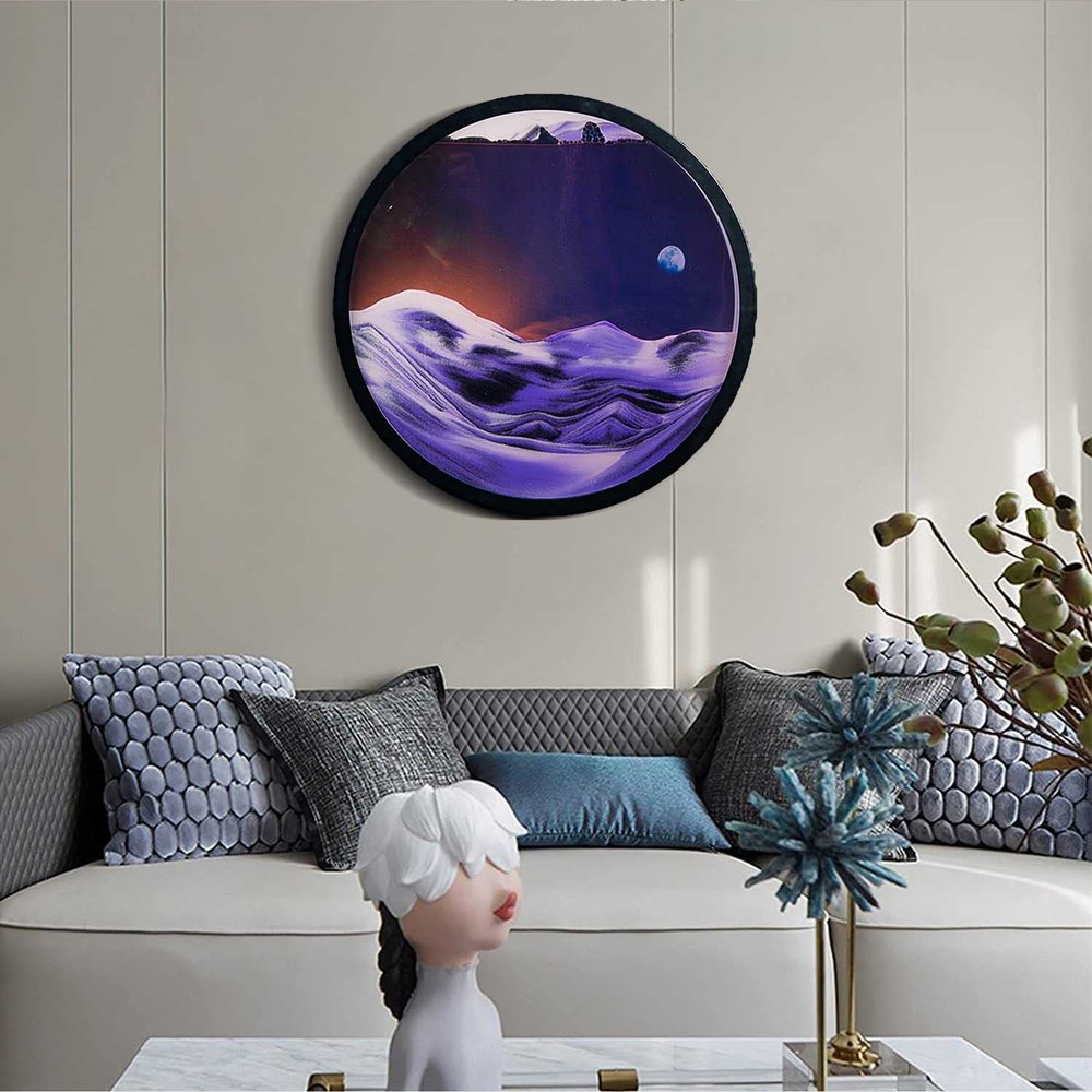KRIDDR Round Glass Moving Sand Art Picture Round Glass 3D Deep Sea Sand Landscape Moving Screen Sand Frame Flowing Sand Adult Child Large Desktop Art Toys