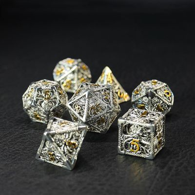 DND Dice Set Metal, Steampunk Hollow Metal D&D Dice 7 Set, Polyhedron Role Playing Dice Set for Dungeons and Dragon Game,TRPG, Role Playing Dice Games,C