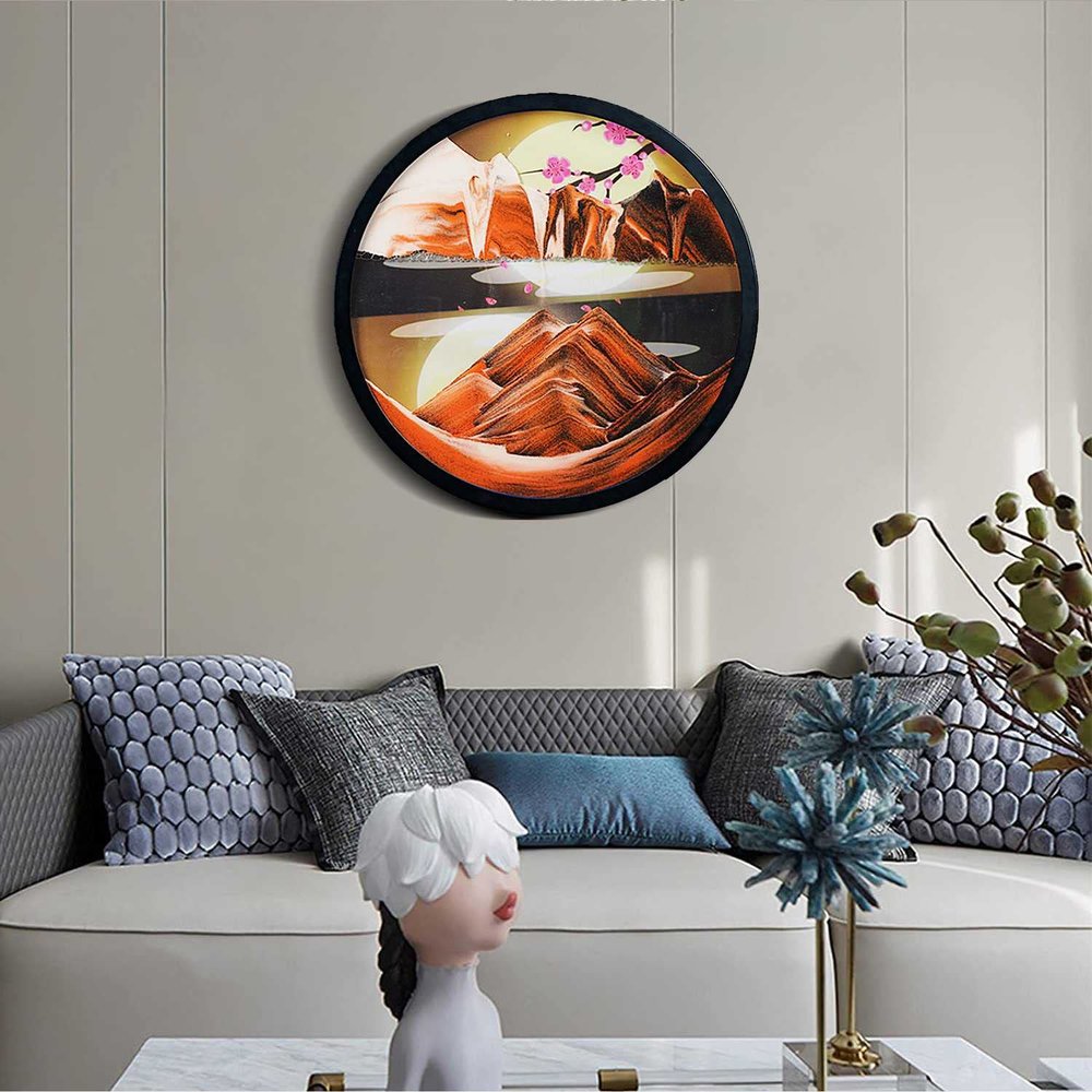 KRIDDR Round Glass Moving Sand Art Picture Round Glass 3D Deep Sea Sand Landscape Moving Screen Sand Frame Flowing Sand Adult Child Large Desktop Art Toys