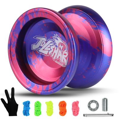 JOLESHARE Professional Unresponsive Yoyo X4 for Pros and Beginners - Replaceable Bearings, Gloves, Removal Tool and 5 Strings Included (Red, Blue)