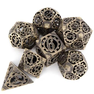 DND Dice Set Metal, Steampunk Hollow Metal D&D Dice 7 Set, Polyhedron Role Playing Dice Set for Dungeons and Dragon Game,TRPG, Role Playing Dice Games,E