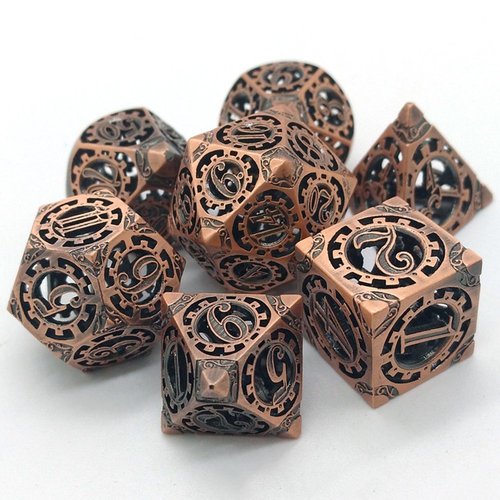 DND Dice Set Metal, Steampunk Hollow Metal D&D Dice 7 Set, Polyhedron Role Playing Dice Set for Dungeons and Dragon Game,TRPG, Role Playing Dice Games,A