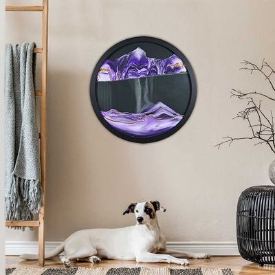 KRIDDR Wall Art Sandscape Decor 360 Rotation Moving Sand 3D Relaxing Home Office Picture Round Glass Deep Sea Sandscape Moving Display Flowing Frame