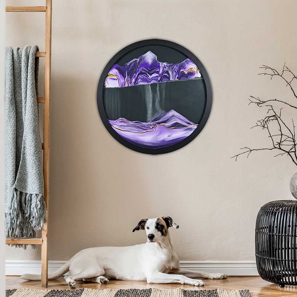 KRIDDR Wall Art Sandscape Decor 360 Rotation Moving Sand 3D Relaxing Home Office Picture Round Glass Deep Sea Sandscape Moving Display Flowing Frame
