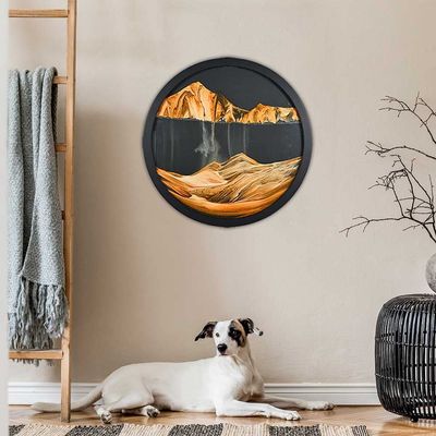 KRIDDR Wall Art Sandscape Decor 360 Rotation Moving Sand 3D Relaxing Home Office Picture Round Glass Deep Sea Sandscape Moving Display Flowing Frame