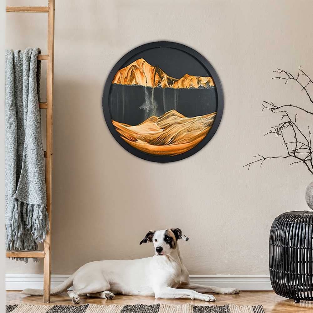 KRIDDR Wall Art Sandscape Decor 360 Rotation Moving Sand 3D Relaxing Home Office Picture Round Glass Deep Sea Sandscape Moving Display Flowing Frame