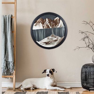 KRIDDR Wall Art Sandscape Decor 360 Rotation Moving Sand 3D Relaxing Home Office Picture Round Glass Deep Sea Sandscape Moving Display Flowing Frame