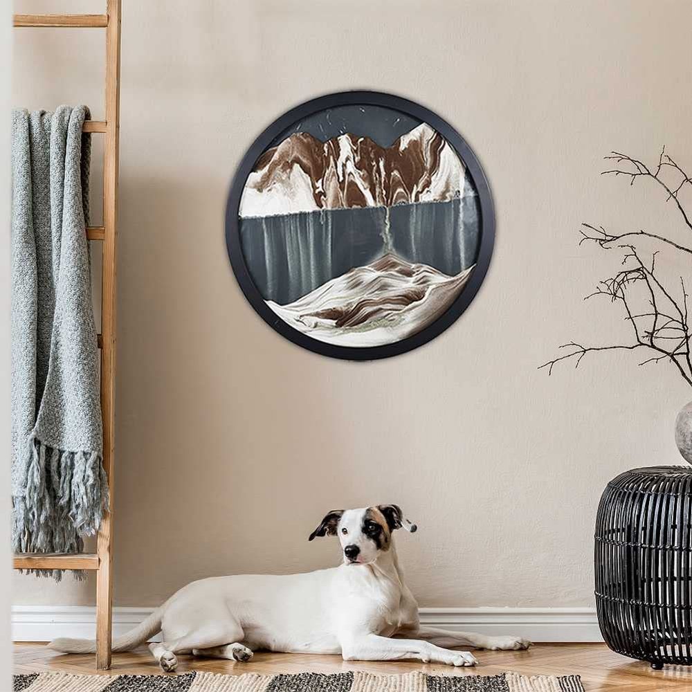 KRIDDR Wall Art Sandscape Decor 360 Rotation Moving Sand 3D Relaxing Home Office Picture Round Glass Deep Sea Sandscape Moving Display Flowing Frame