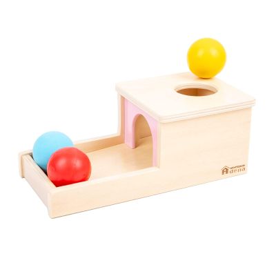 Adena Montessori Object Permanence Box with Tray Three Balls Montessori Toys for 6-12 Months Baby 1 Year Old Infant Toddler Wooden Pink Door for Girl