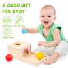 Adena Montessori Object Permanence Box with Tray Three Balls Montessori Toys for 6-12 Months Baby 1 Year Old Infant Toddler Wooden Pink Door for Girl view 2