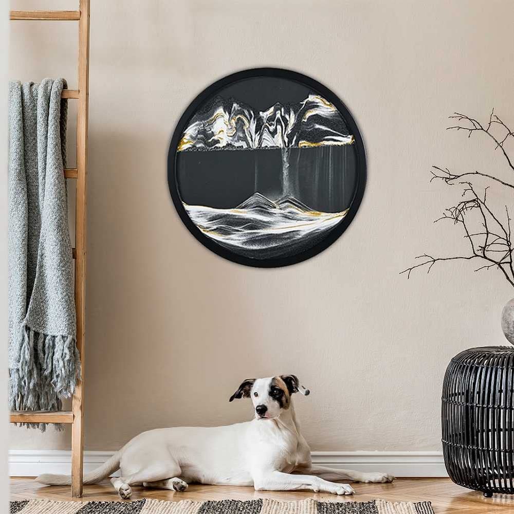 KRIDDR Wall Art Sandscape Decor 360 Rotation Moving Sand 3D Relaxing Home Office Picture Round Glass Deep Sea Sandscape Moving Display Flowing Frame