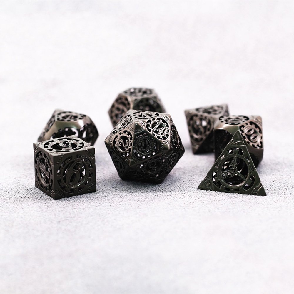 DND Dice Set Metal, Steampunk Hollow Metal D&D Dice 7 Set, Polyhedron Role Playing Dice Set for Dungeons and Dragon Game,TRPG, Role Playing Dice Games,G