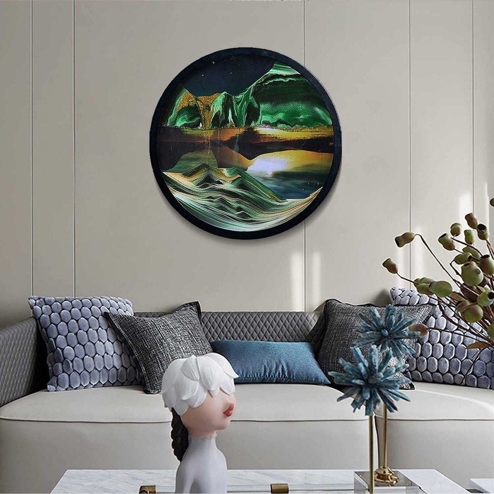 KRIDDR Round Glass Moving Sand Art Picture Round Glass 3D Deep Sea Sand Landscape Moving Screen Sand Frame Flowing Sand Adult Child Large Desktop Art Toys