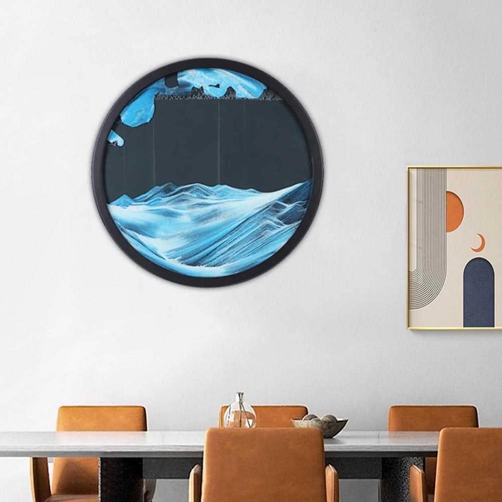 KRIDDR Dynamic Moving Sand 3D Round Glass Moving Screen Deep Sea Sand Landscape Flowing Sand Frame Moving Sand Art Picture Relaxing Desktop Ornaments