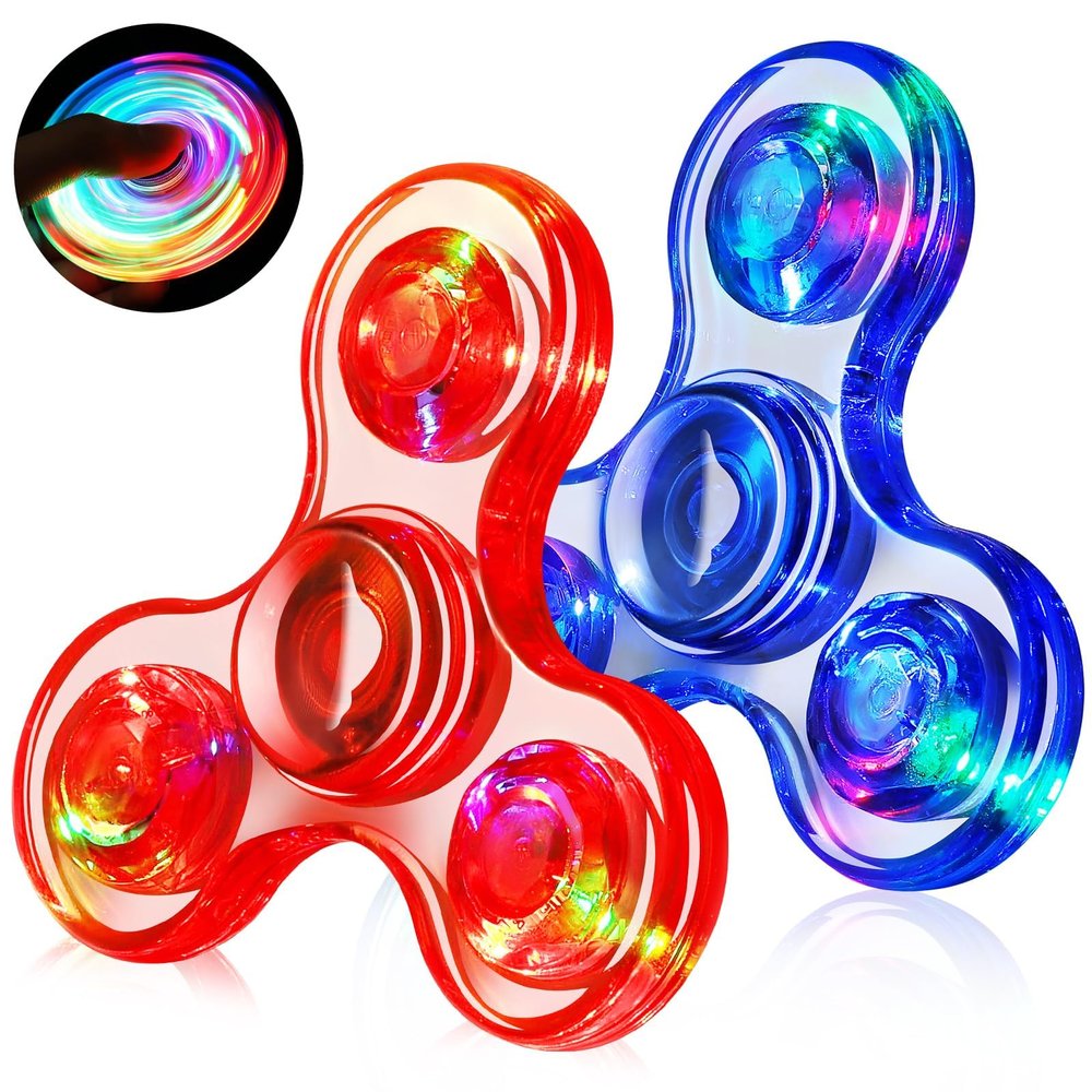 Gigilli Fidget Spinners for Kids 2 Pack, Light up Sensory Fidget Toys Adults Kid 4-8-12, Glow in The Dark ADHD Autism Toys 5-7 Boys Girls, LED Classroom Prizes Valentine Gifts for Kids Mini Fidgets