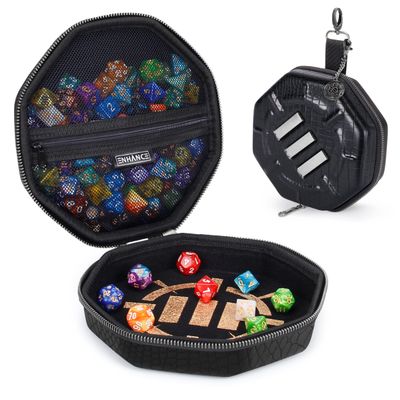 ENHANCE DND Dice Tray and Case - Collector's Edition DND Dice Holder up to 150 D&D Shakers with Hard Shell Exterior and Protective Soft Interior - Rolling Tray Perfect for Game Night (Dragon Black)