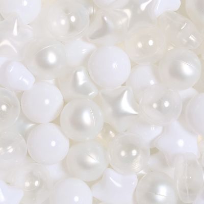 TRENDPLAY Star Ball Pit Balls for Toddlers - 100 Count Star Balls Different Shapes, Non-Toxic Plastic Balls Boys Girls Festival Party Decoration, Pearl White+ White+ Clear
