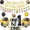 Notorious One Gold Biggie Birthday Decor Set - Hip Hop Themed Cake Topper, High Chair Banner, Photo Prop view 1