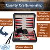 WE Games Magnetic Premium Backgammon Board Game Set, Black Travel Sized Backgammon Game, Classic Strategy Game for Families, Includes Carrying Leatherette Case Magnetic Chips, Durable Design view 2