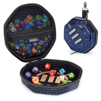 ENHANCE DND Dice Tray and Dice Case - Collector's Edition DND Dice Holder for up to 150 D&D Dice with Rugged Exterior and Protective Interior - Dice Rolling Tray Perfect for Game Night (Dragon Blue)
