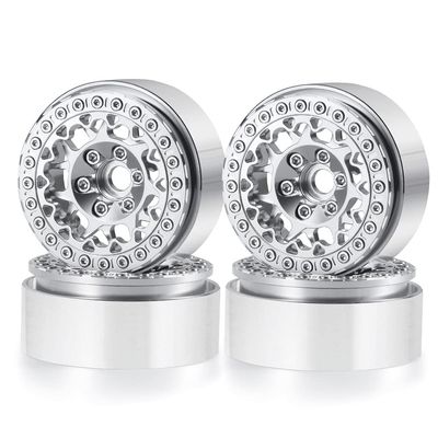RCLIONS 1.9inch Beadlock Wheels Aluminum Rims for AXIAL SCX10 SCX10 II 90046 SCX10 III AXI03007 TRX4 1/10th RC Crawler Truck Car (Silver)