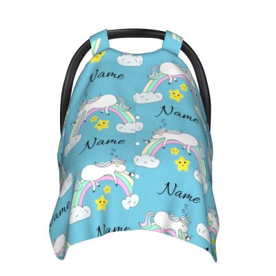 Personalized Colorful Rainbow Baby Car Seat Canopy for Babies with Name, Custom Name Covers for Boys Girls, Opening Minky Nursing Breastfeeding Cover Infant Car Seat Canopies for Newborn