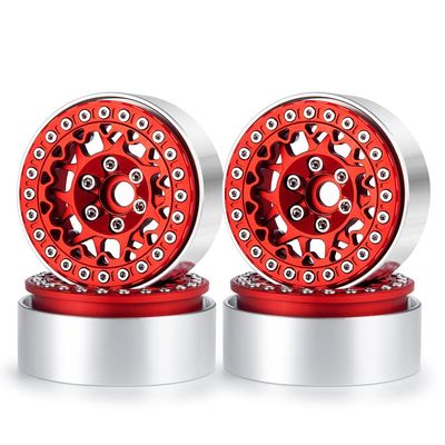 RCLIONS 1.9inch Beadlock Wheels Aluminum Rims for AXIAL SCX10 SCX10 II 90046 SCX10 III AXI03007 TRX4 1/10th RC Crawler Truck Car (Red)