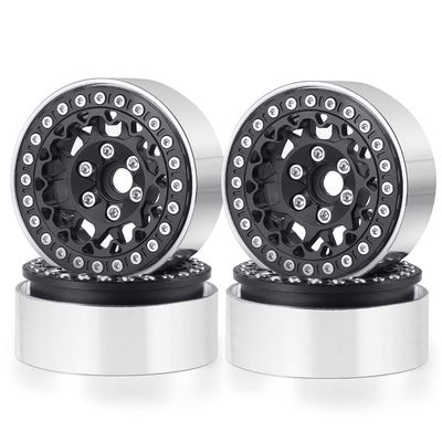 RCLIONS 1.9inch Beadlock Wheels Aluminum Rims for AXIAL SCX10 SCX10 II 90046 SCX10 III AXI03007 TRX4 1/10th RC Crawler Truck Car (Black)