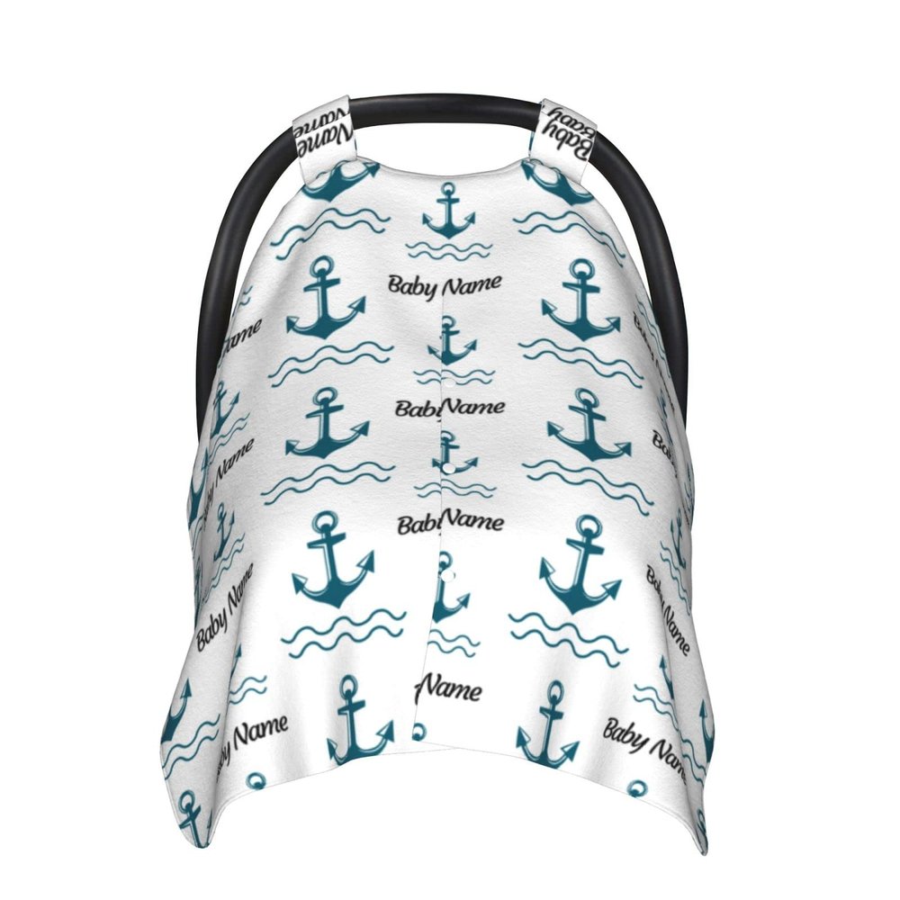 Personalized Anchor Baby Car Seat Canopy for Babies with Name, Custom Name Cover for Boys and Girls, Opening Minky Nursing Breastfeeding Cover Infant Car Seat Canopies for Newborn