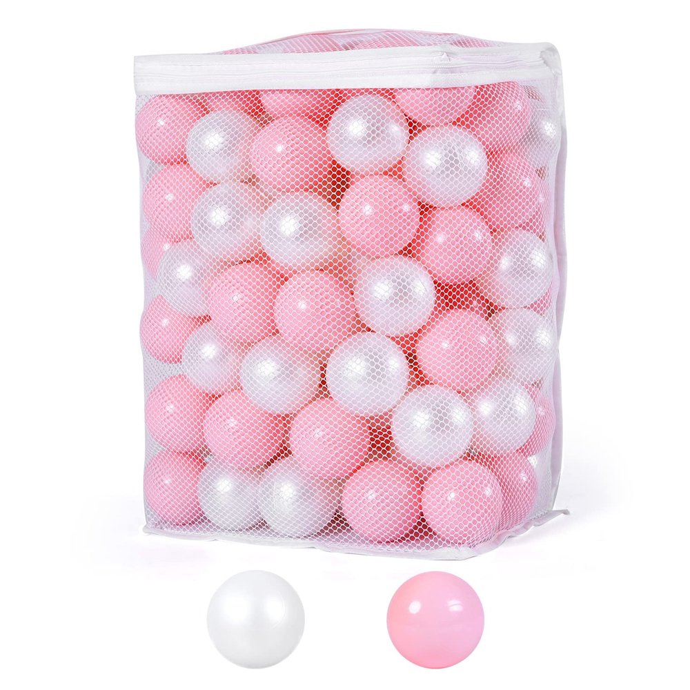 Heopeis Ball Pit Balls Crawl Balls Crush Proof Plastic Ball for Infant Ball Pit Children's Toy Balls Pearl Ocean Balls, 2.2inches,100Pcs (Pink/Pearl White)
