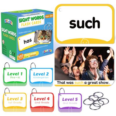 BenBen Sight Words Flash Cards, 350 Dolch & Fry High Frequency Site Words and Sentences for Pre-K, Kindergarten, 1st 2nd 3rd Grade, Educational Learning Cards Homeschool Supplies for Ages 3-9